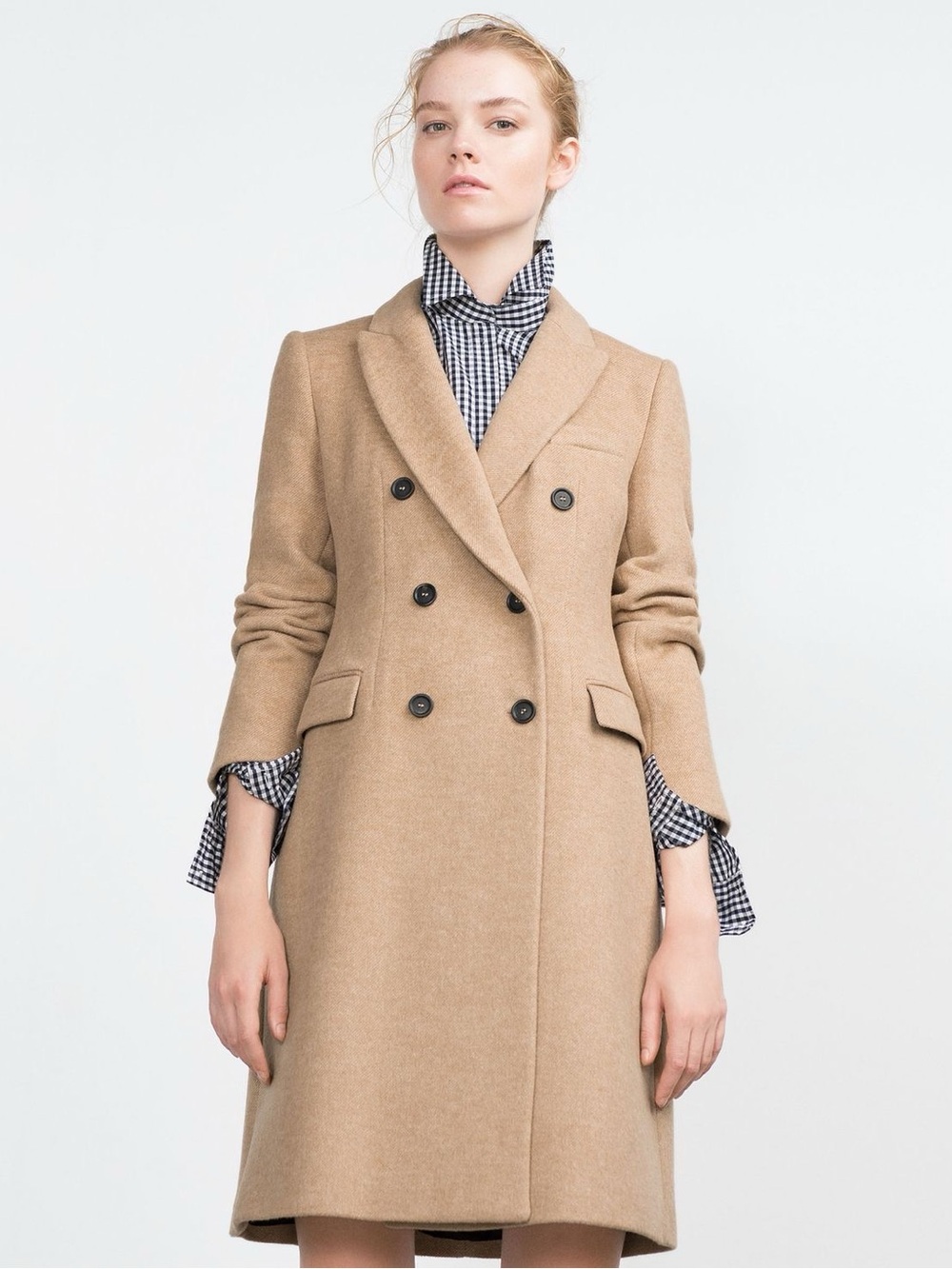 Zara Fitted Double Breasted Camel Wool Blend Coat Size Small Fall Equestrian